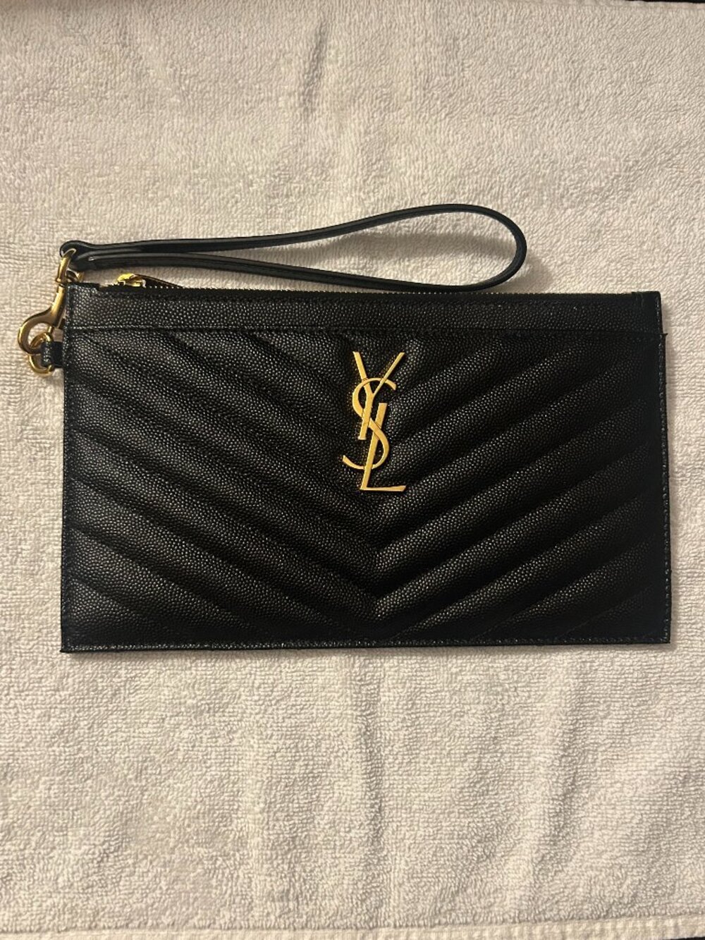 WOMEN 100% AUTHENTIC SAINT LAURENT MONOGRAM MATELASS'E LEATHER POUCH - Picture 3 of 13